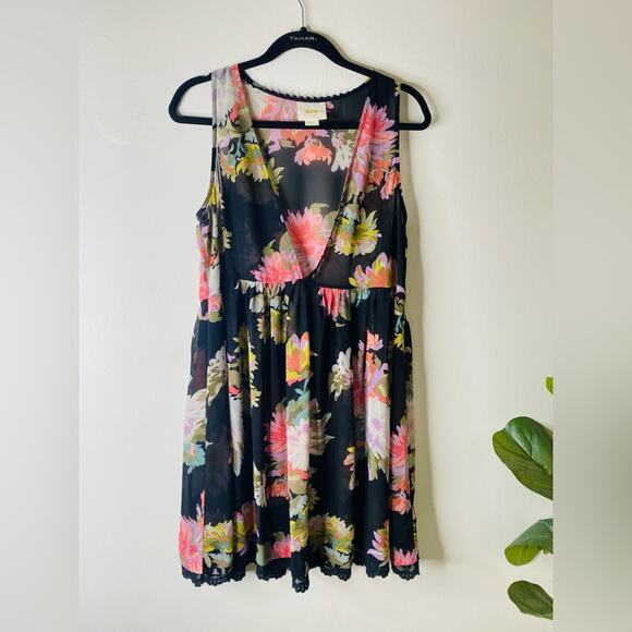 MAEVE Anthropologie Violetta Floral Print Black Multicolor Shift Dress‎ small - Picture 2 of 8